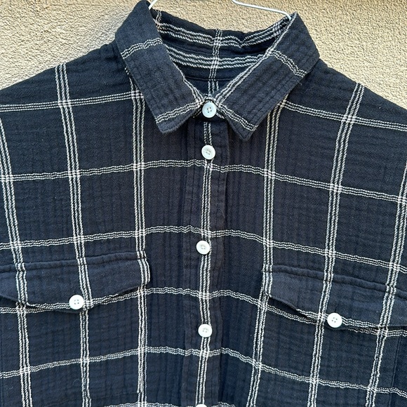 Madewell 🔥 Lightspun Flap-Pocket Oversized Button Down Shirt Windowpane Sz XS - Picture 5 of 11